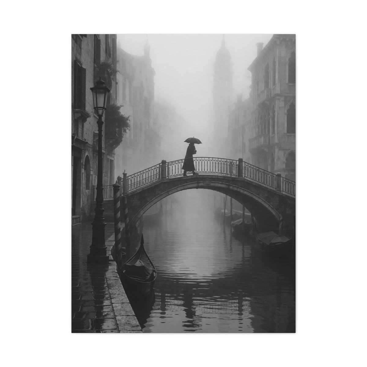 Venetian Bridge Fog Scene Wall Art & Canvas Print