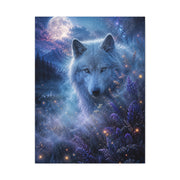 Moonlit White Wolf Portrait Wilderness Scene Wall Art & Canvas Print