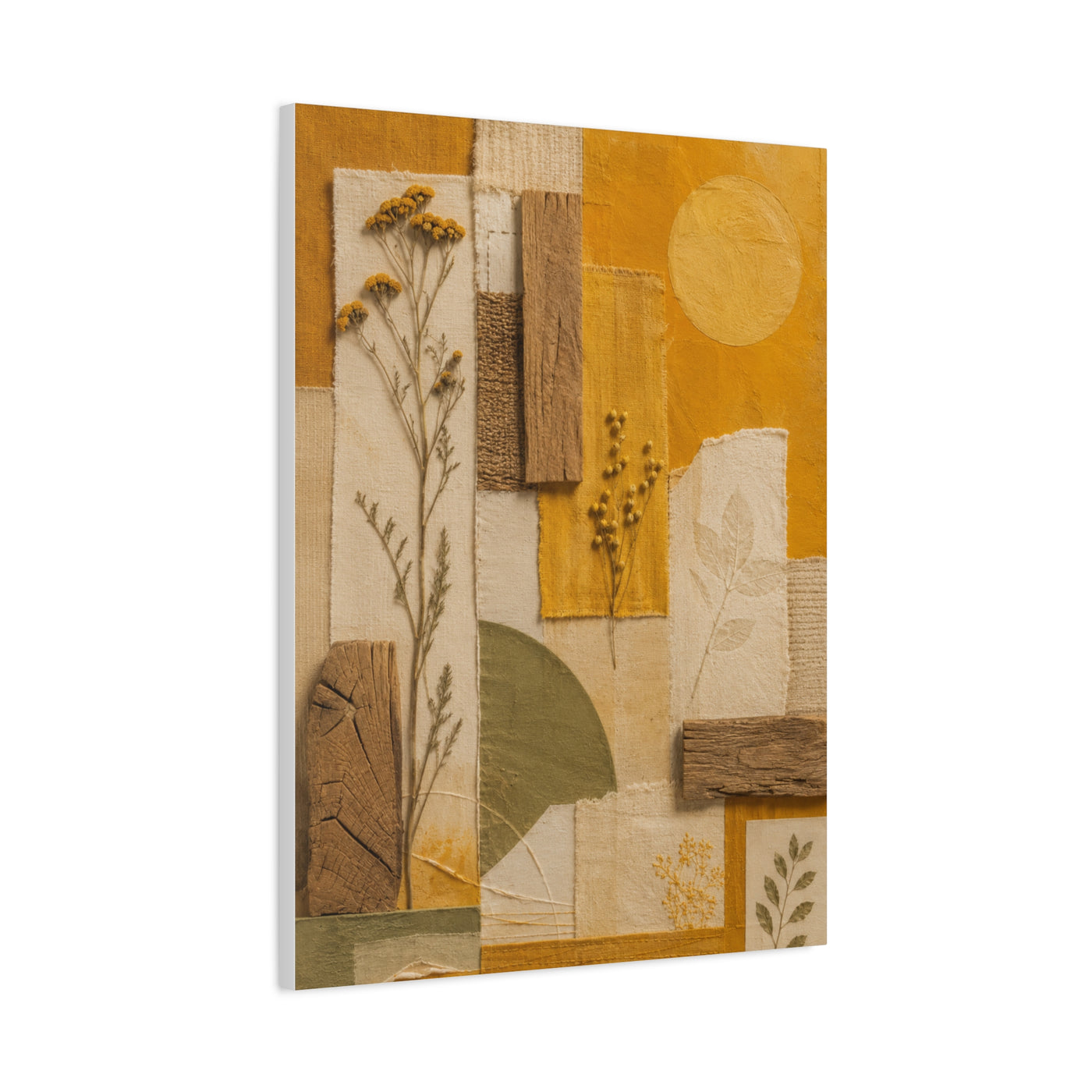 Mixed Media Botanical Collage Mustard Composition Wall Art & Canvas Print