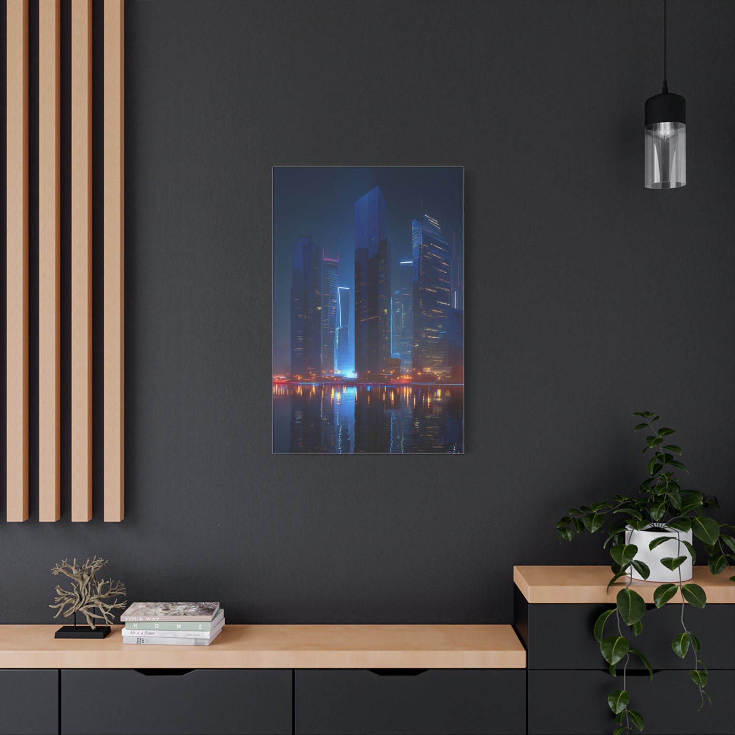Futuristic Neon City Skyline Night Wall Art & Canvas Print