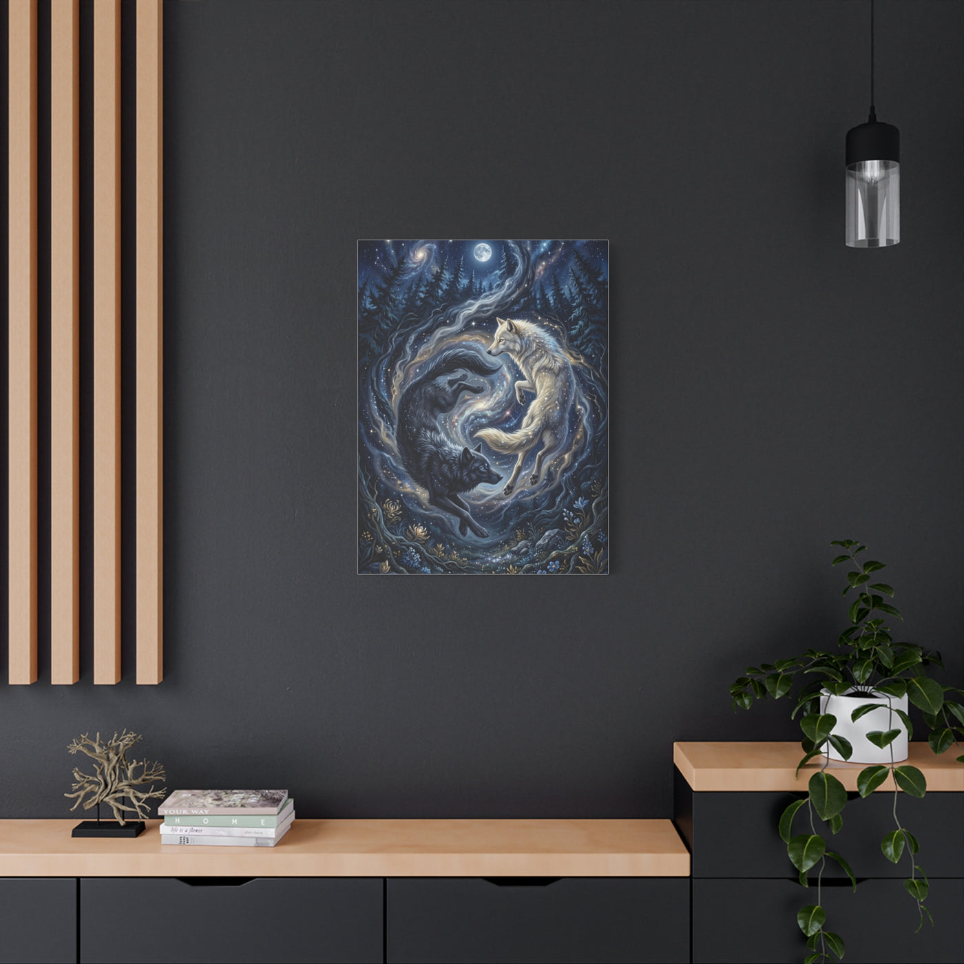 Yin Yang Cosmic Wolves Balance Scene Wall Art & Canvas Print