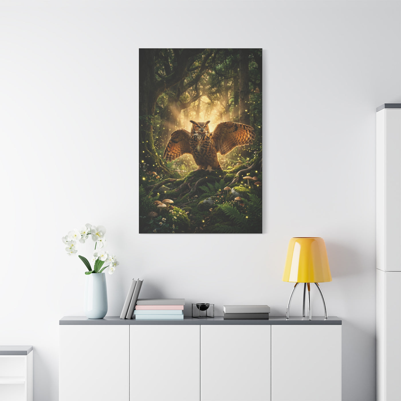 Golden Light Forest Owl Wings Wall Art & Canvas Print