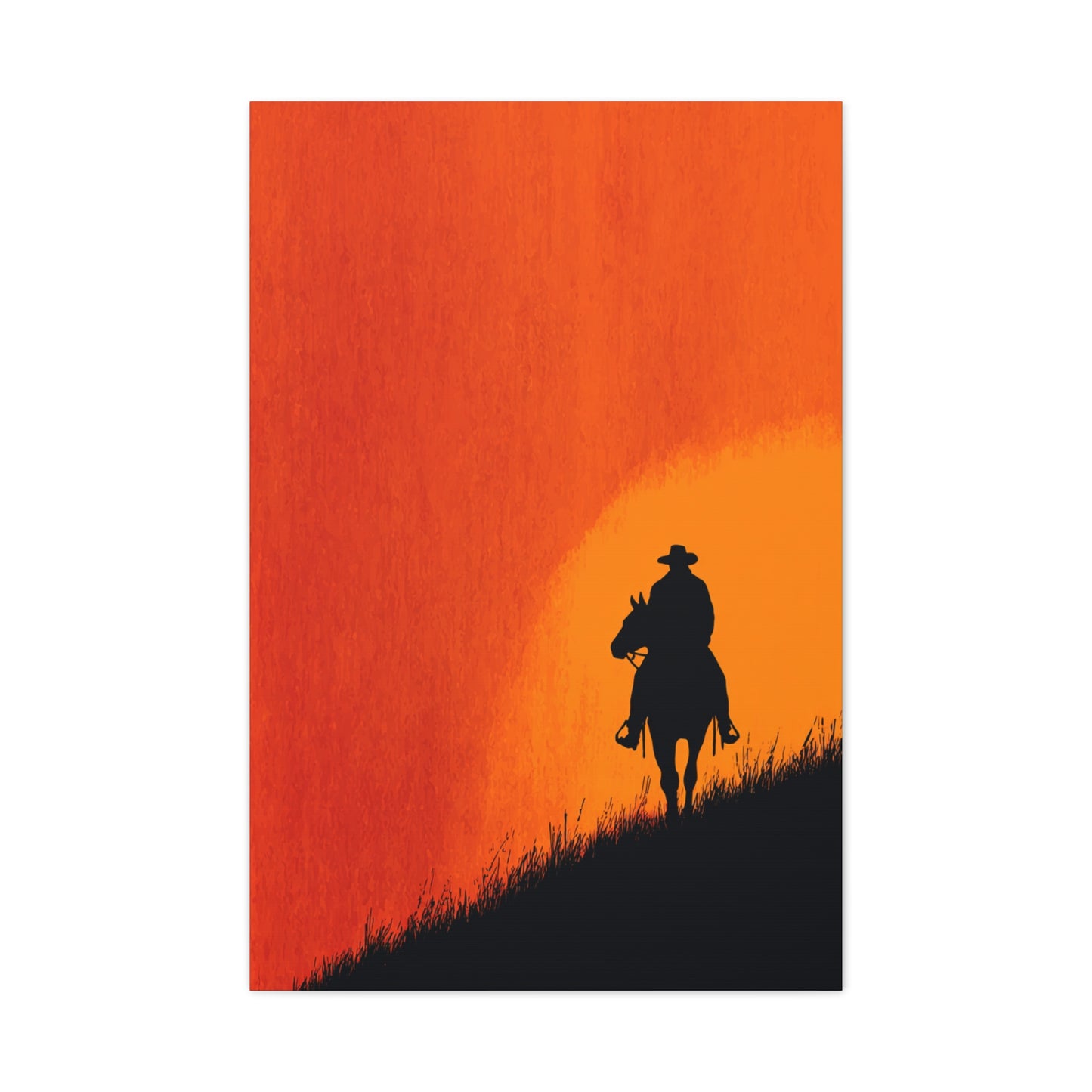 Cowboy Sunset Ridge Silhouette Wall Art & Canvas Print
