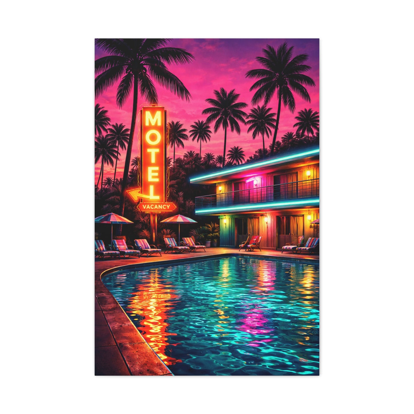 Surreal Pop-Art Motel Night Scene Wall Art & Canvas Print