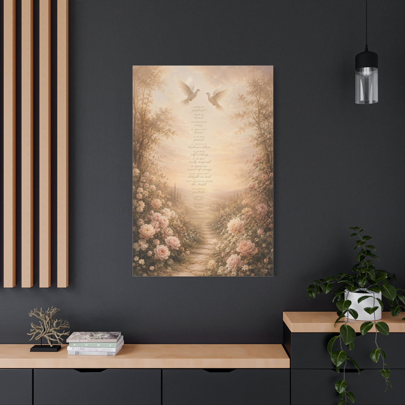 1 Corinthians 13 Dove Garden Scripture Wall Art & Canvas Print
