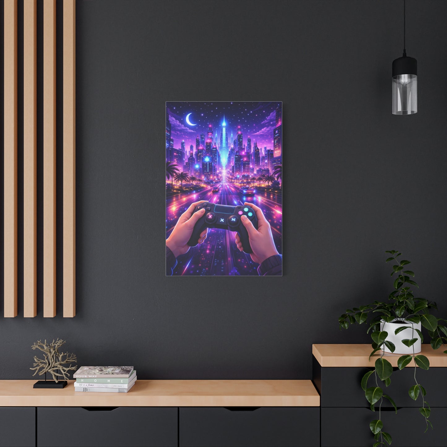 Cyberpunk Night Drive Gaming Scene Wall Art & Canvas Print