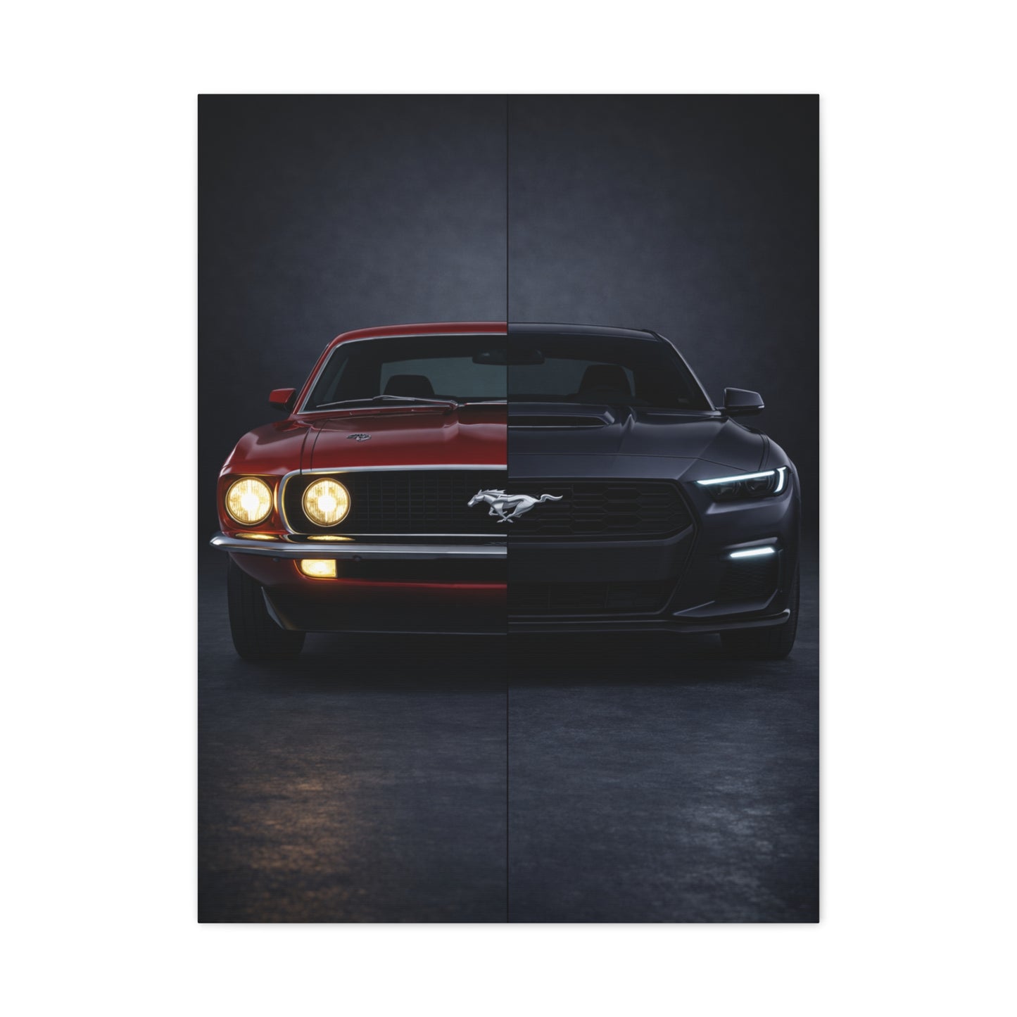 Ford Mustang Evolution Split 1969 vs Dark Horse Wall Art & Canvas Prints