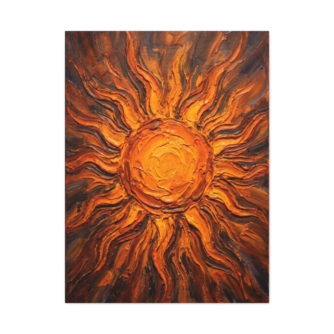 Fiery Impasto Sunburst Painting Wall Art & Canvas Print