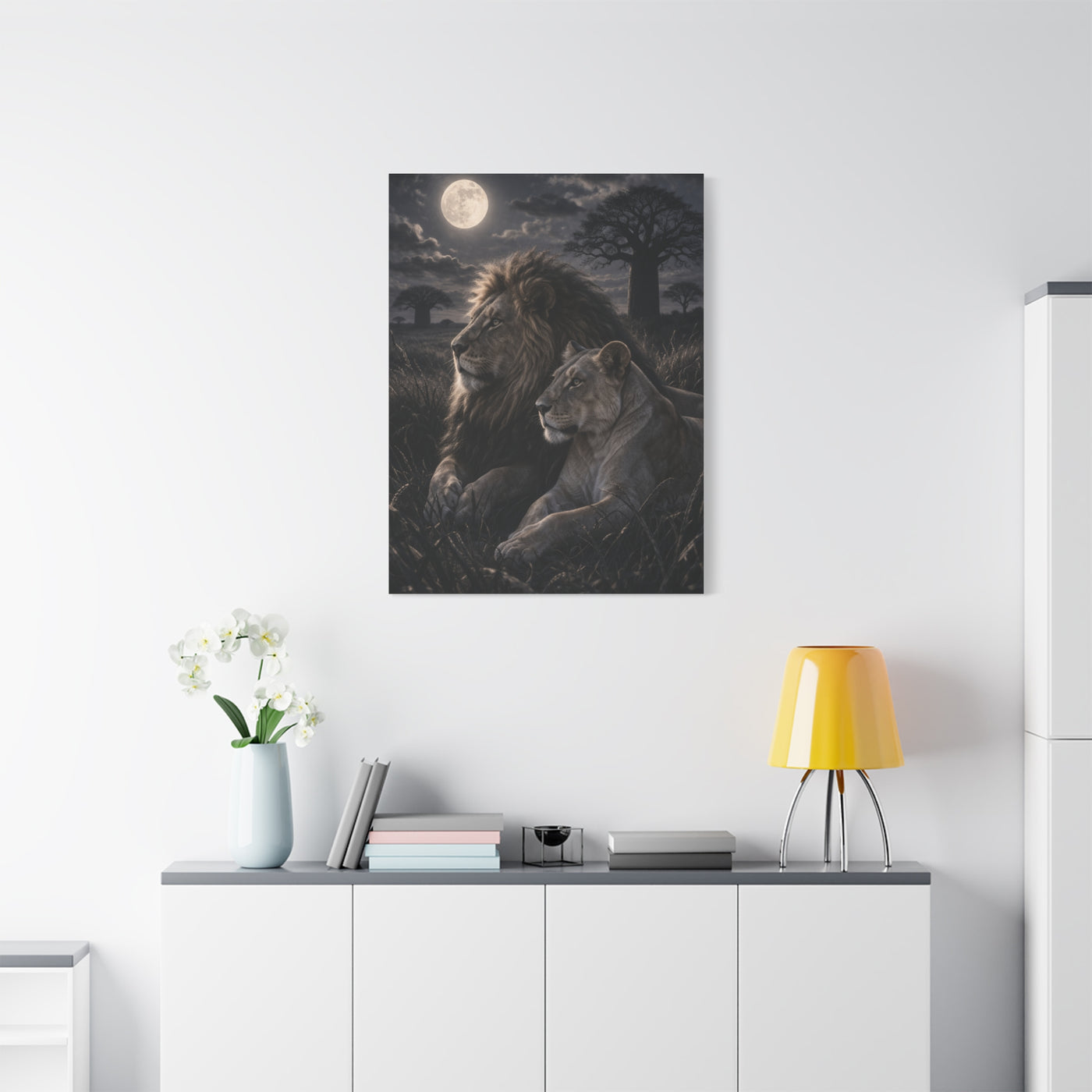Lion and Lioness Under Moonlight Unity Wall Art & Canvas Print