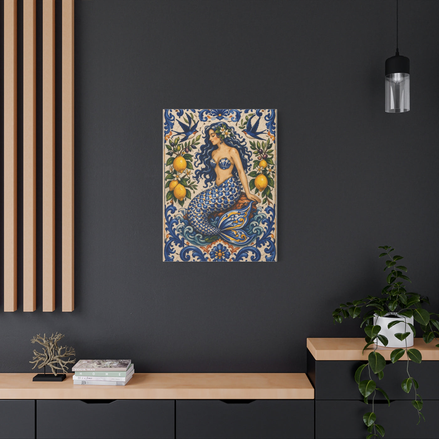Sicilian Majolica Mermaid Tile Wall Art & Canvas Print