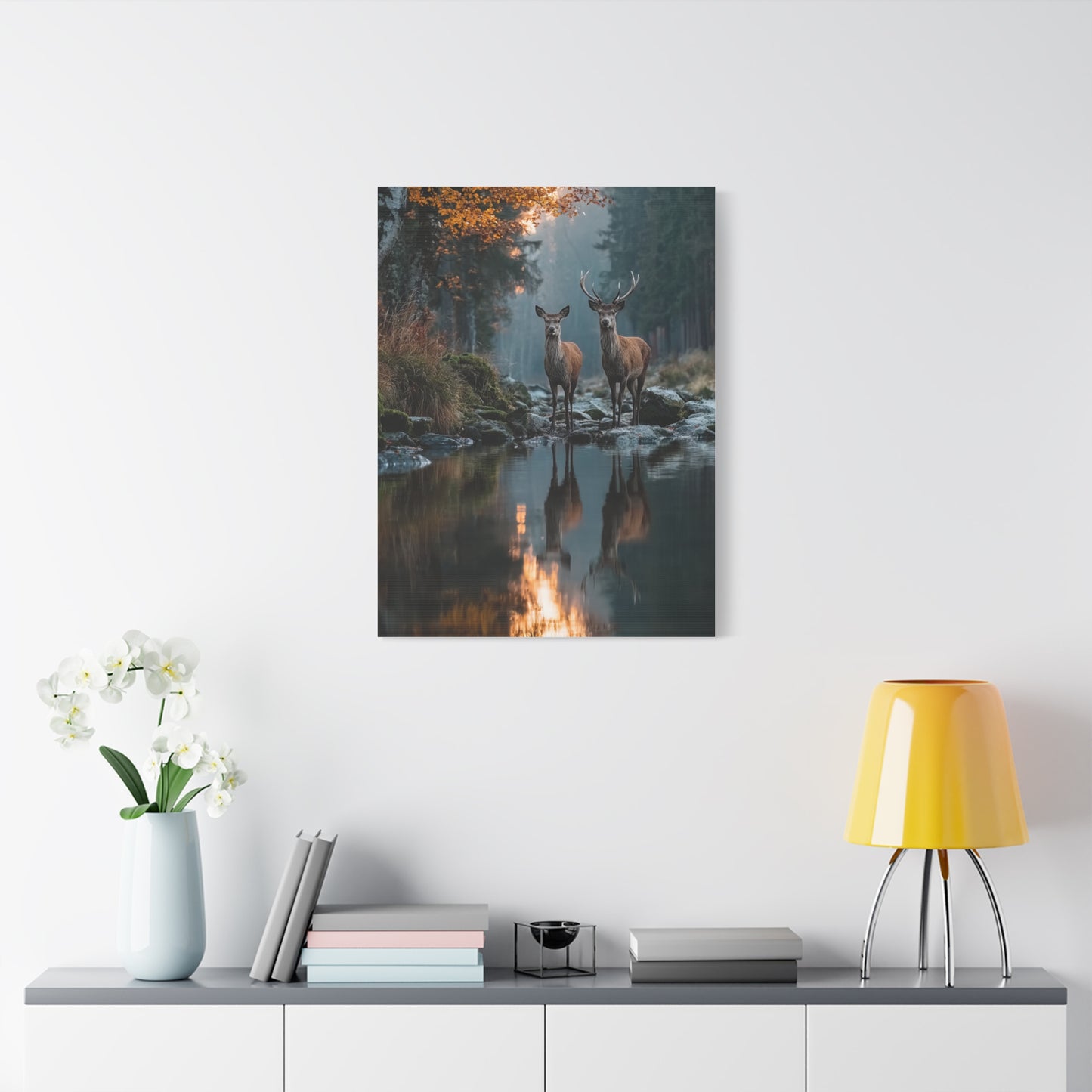 Autumn Forest Deer Reflection Wall Art & Canvas Print