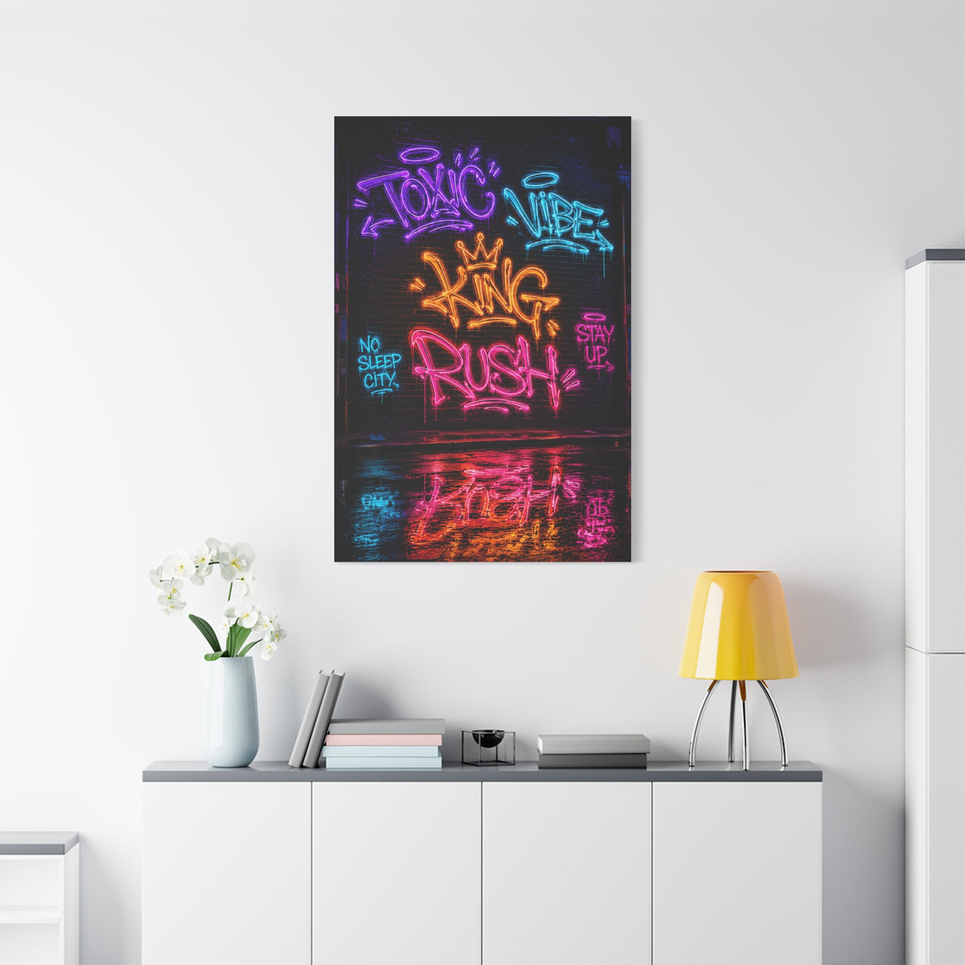 Neon Typography Hustle Street Wall Art & Canvas Print