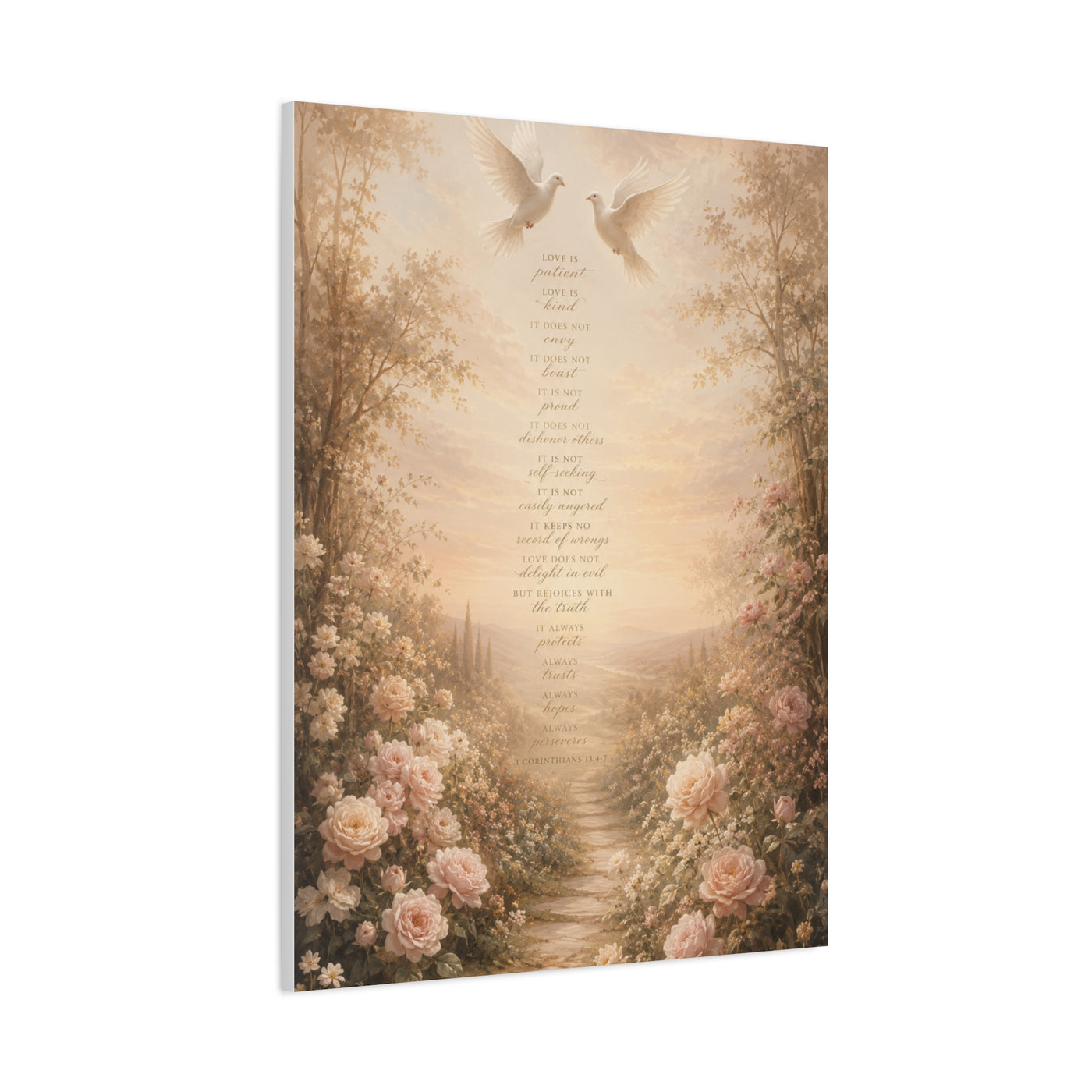 1 Corinthians 13 Dove Garden Scripture Wall Art & Canvas Print