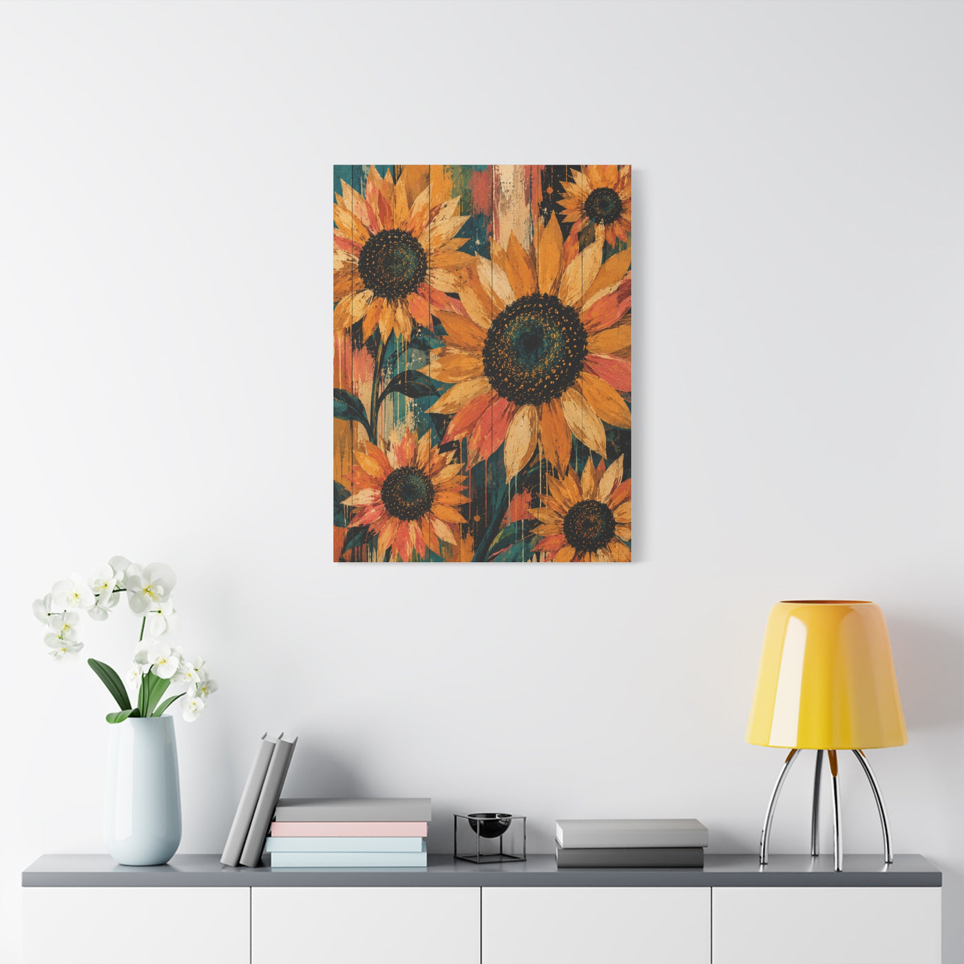Rustic Color-Wash Sunflower Panel Wall Art & Canvas Print