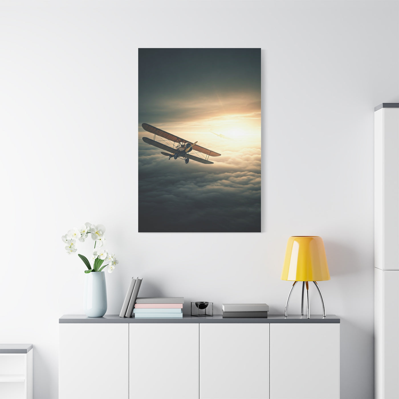Vintage Biplane Into the Light Wall Art & Canvas Prints