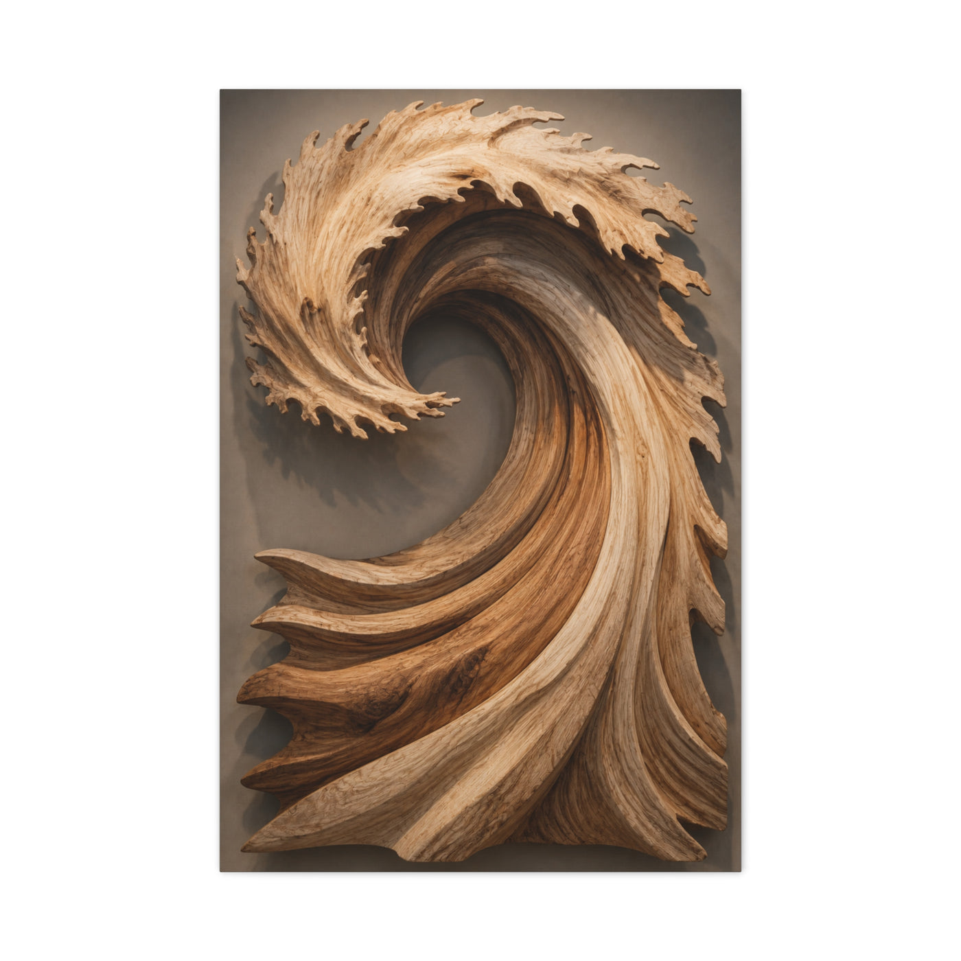Hand-Carved Wooden Crest Wave Sculpture Wall Art & Canvas Print