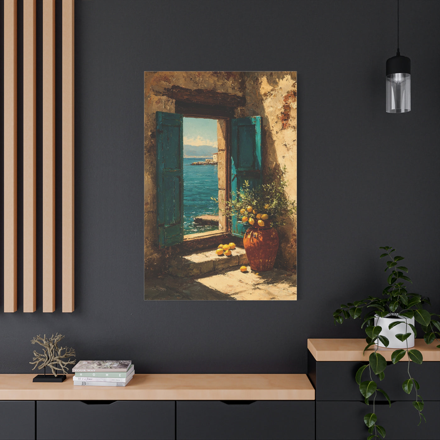 Italian Coastal Window Painting Wall Art & Canvas Print