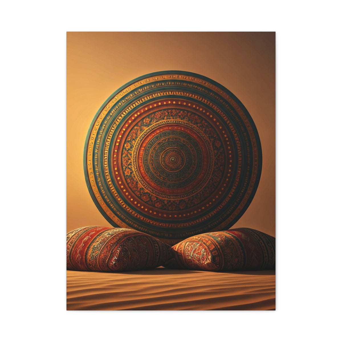 Sacred Mandala Resting in Sand Wall Art & Canvas Prints