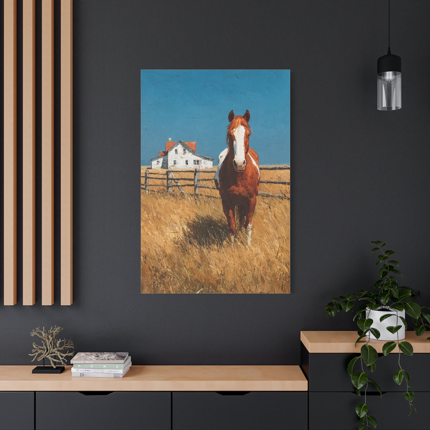 Chestnut Horse Farm Meadow Wall Art & Canvas Print