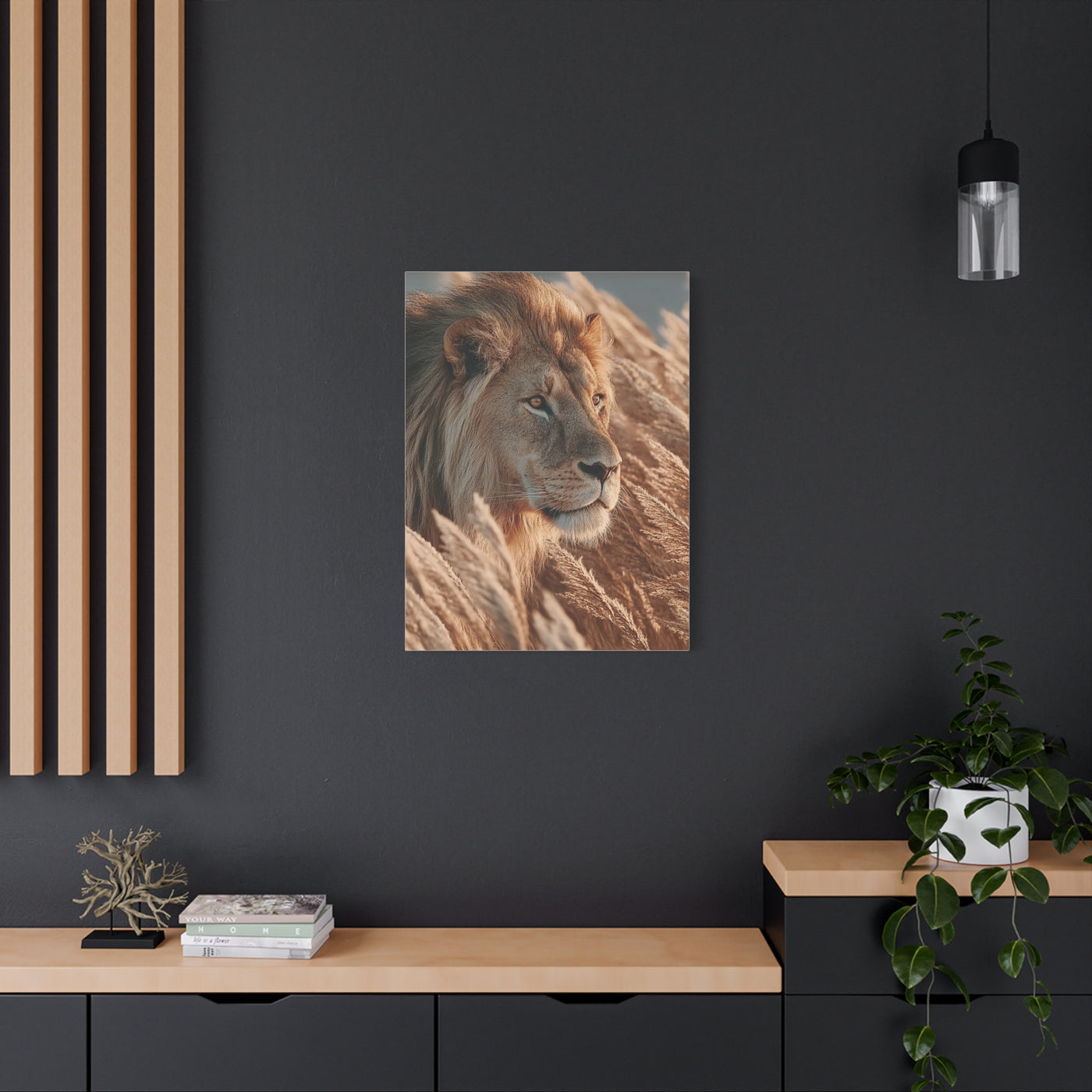 Lion in Golden Grass Calm Watch Wall Art & Canvas Print