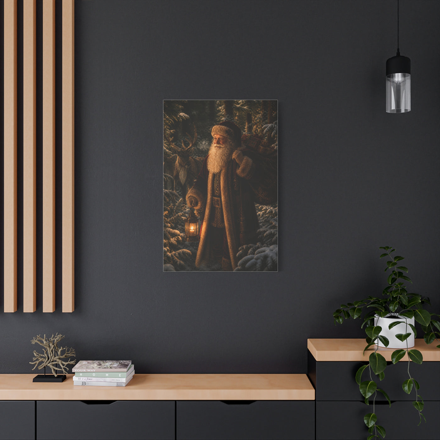 Woodland Lantern Santa Wall Art & Canvas Print