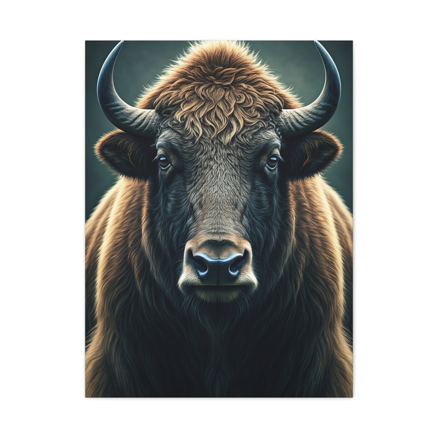 American Bison Frontal Portrait with Dramatic Overcast Lighting Wall Art & Canvas Print