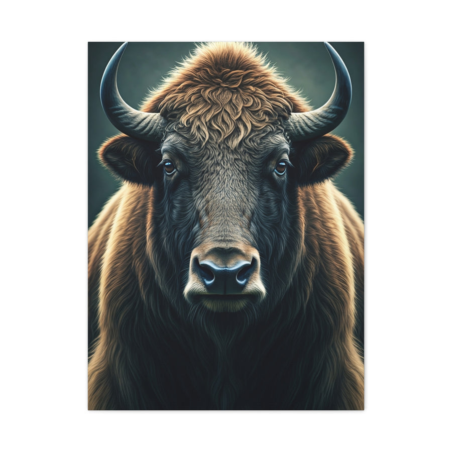 American Bison Frontal Portrait with Dramatic Overcast Lighting Wall Art & Canvas Print