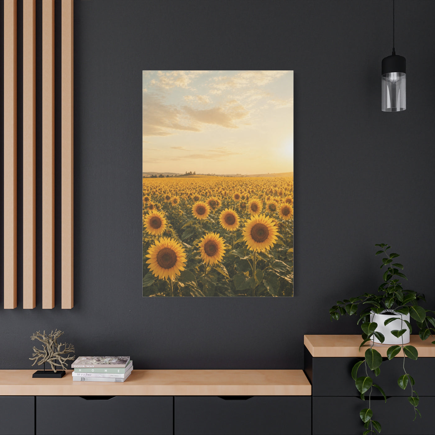 Golden Sunflower Field Horizon Landscape Wall Art & Canvas Print