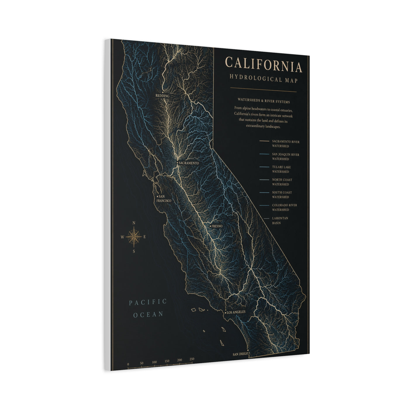 California Hydrological Map Wall Art & Canvas Print