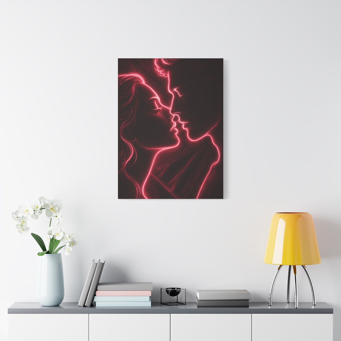 Neon Velvet Kiss Silhouette Wall Art & Canvas Print