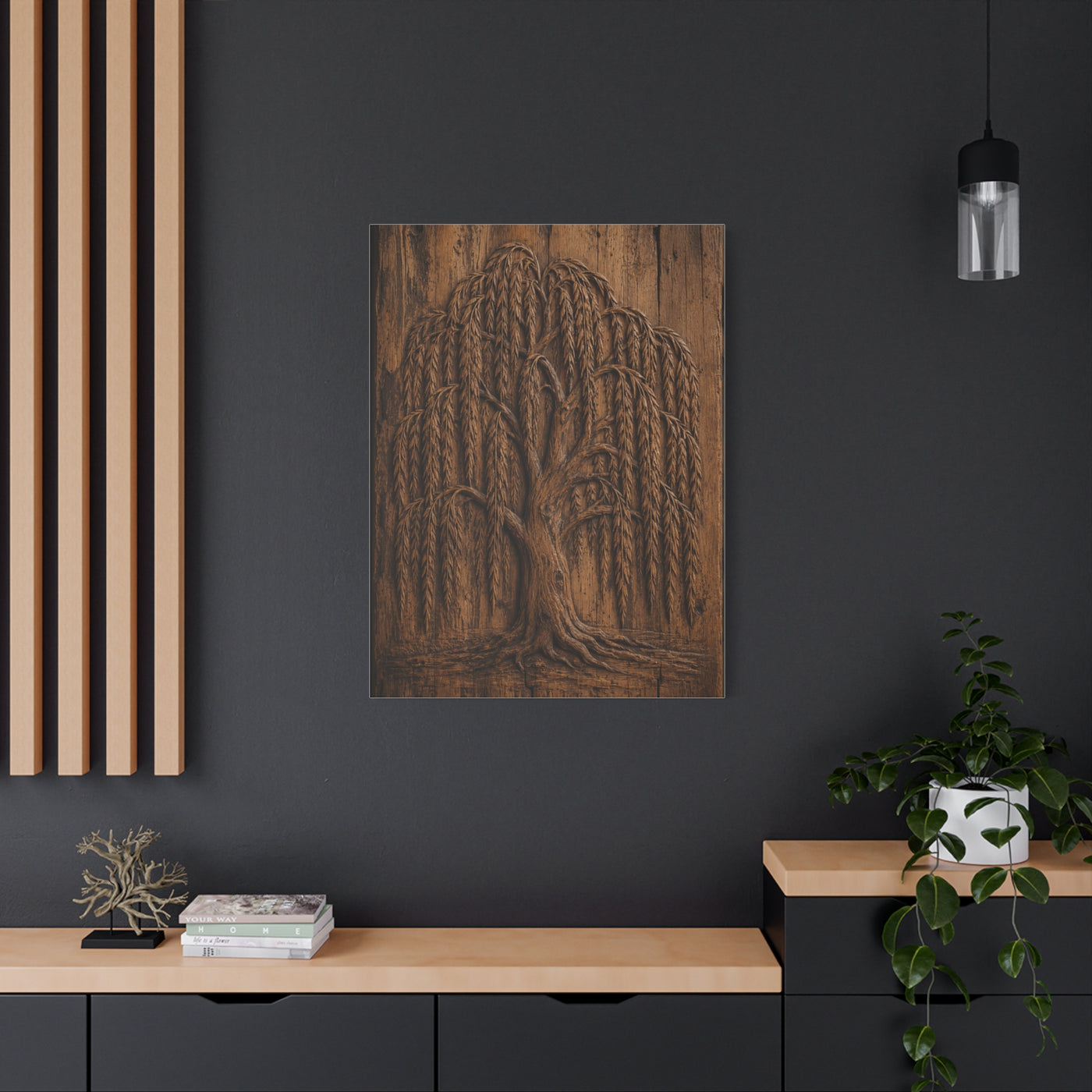 Carved Willow Tree Wooden Relief Trees Wall Art & Canvas Print