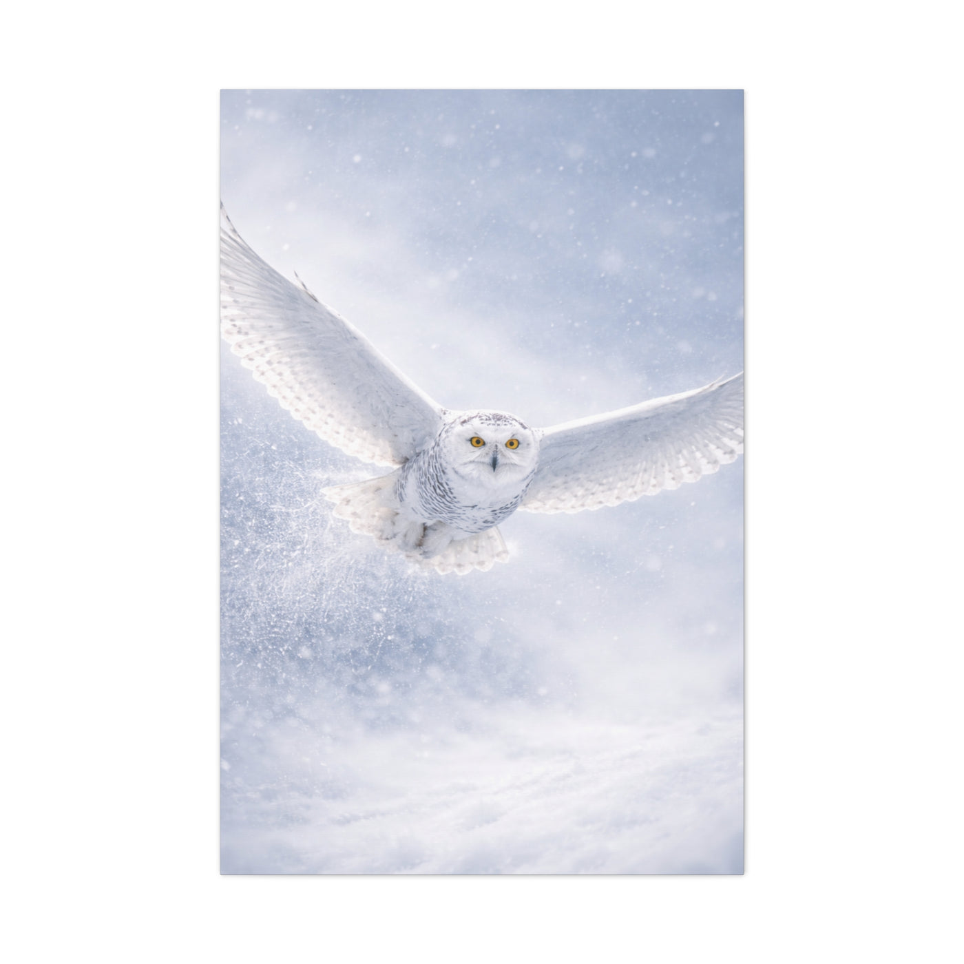 Snowy Owl Winter Flight Minimal Wall Art & Canvas Print
