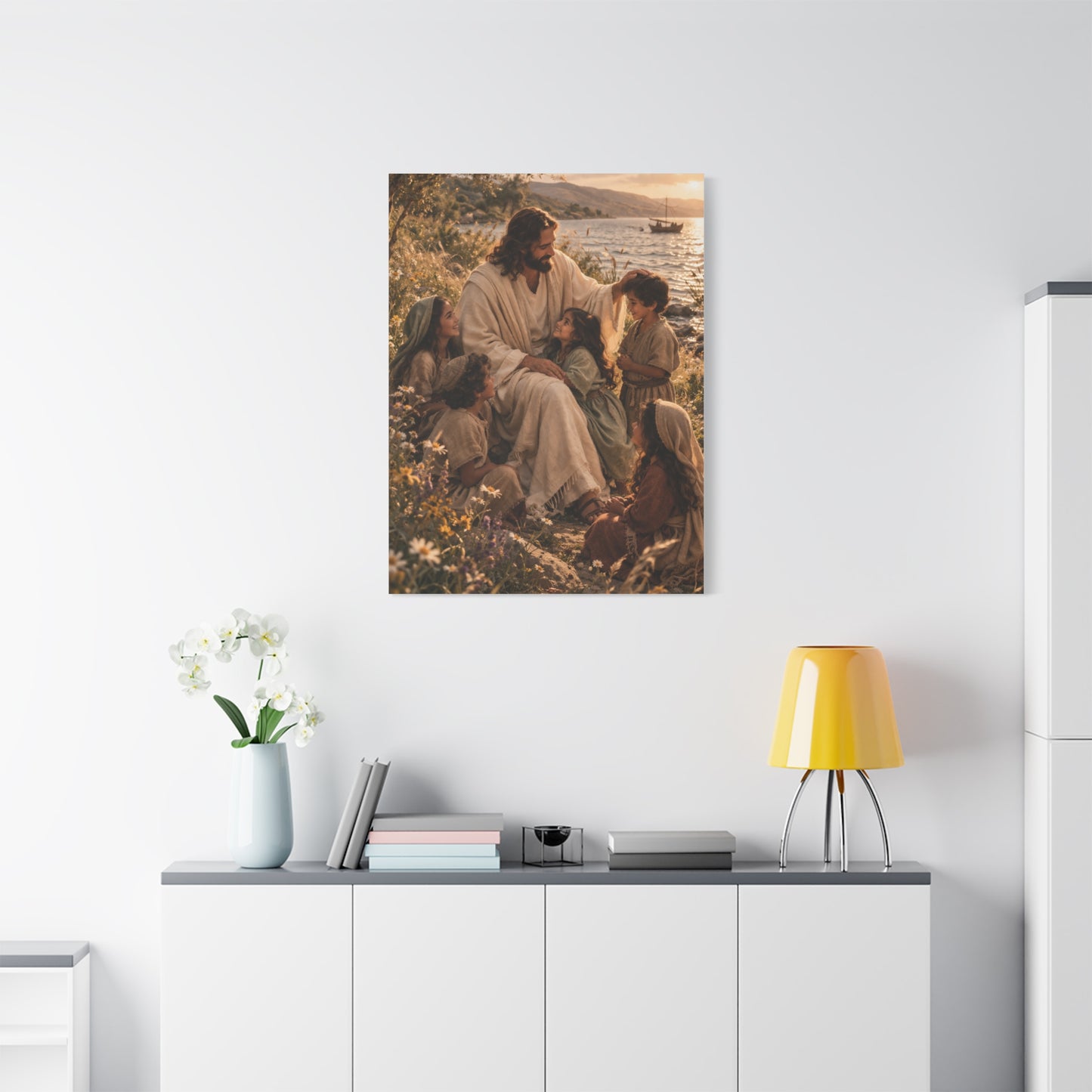 Jesus with Children Coastal Blessing Wall Art & Canvas Print