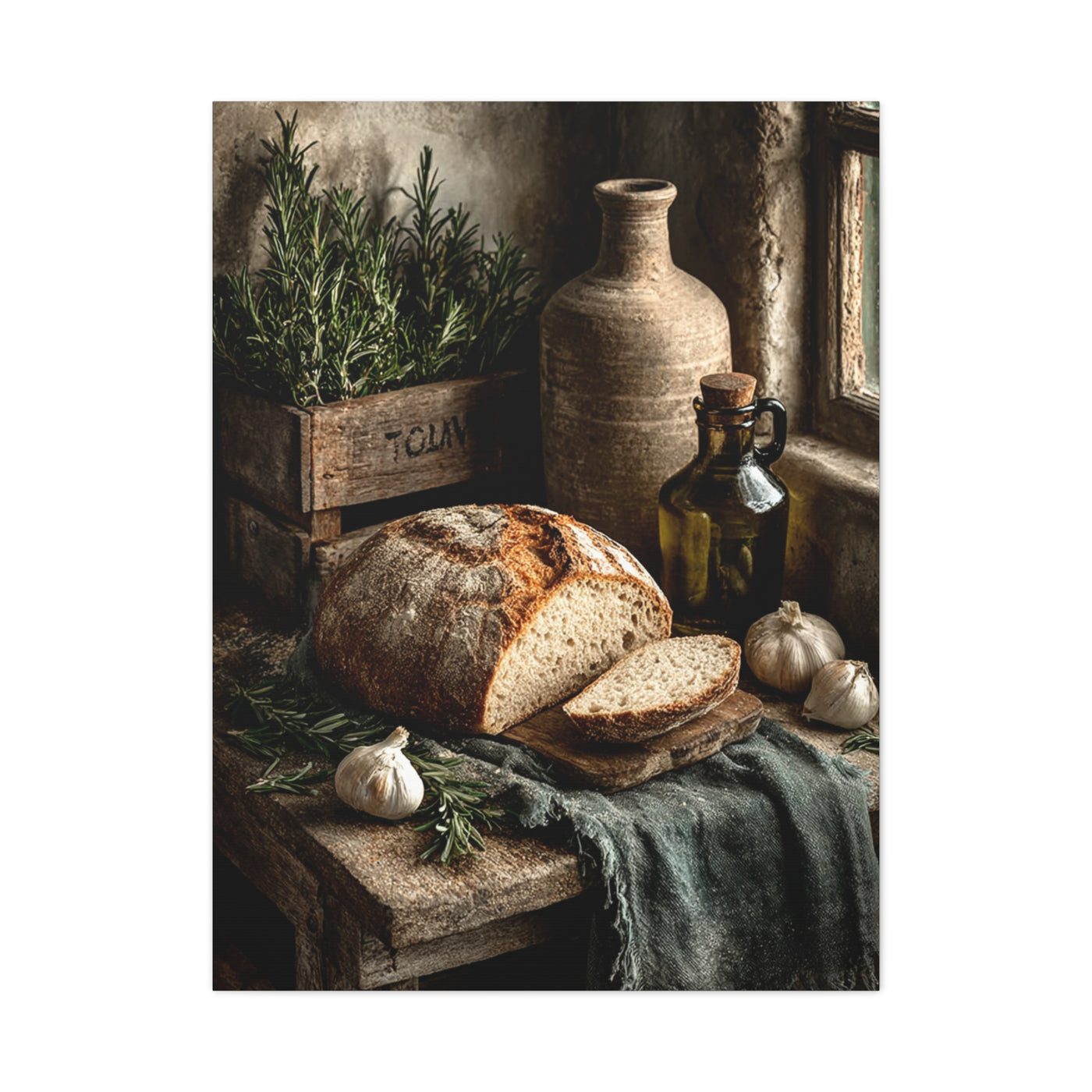 Rustic Bread and Olive Oil Still Life Wall Art & Canvas Print