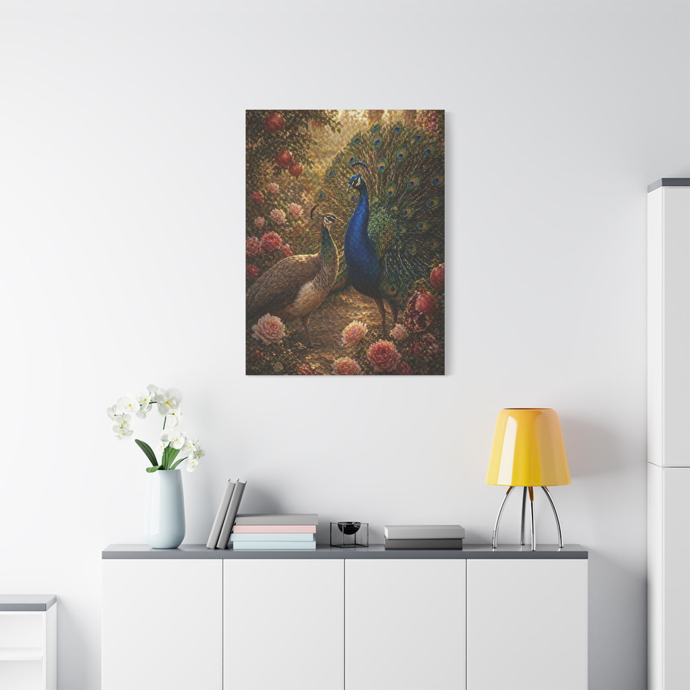 Romantic Garden Peacock Pair Wall Art & Canvas Print