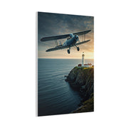 Coastal Biplane Over Lighthouse Horizon Wall Art & Canvas Prints