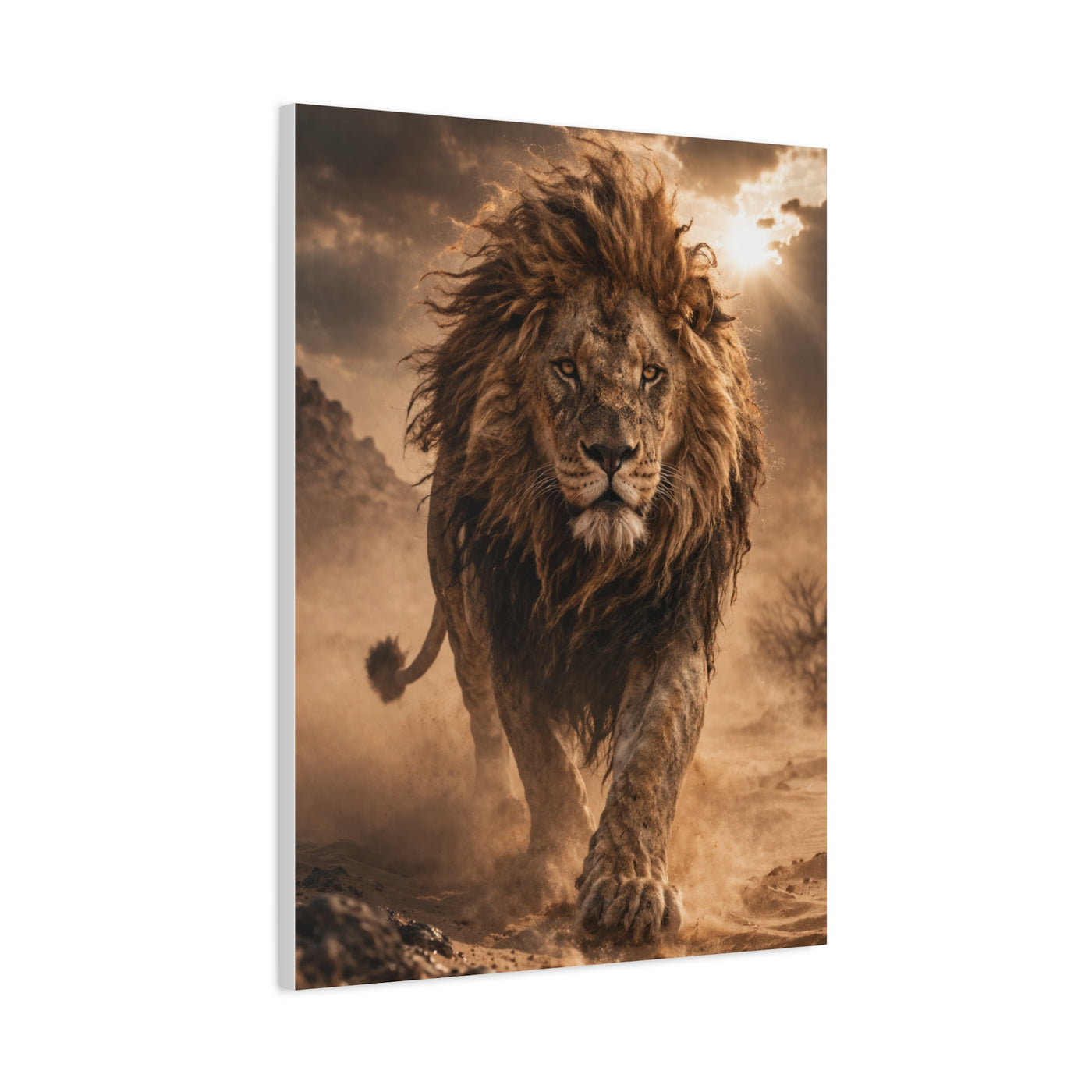 Charging Lion Dust Storm Power Wall Art & Canvas Print