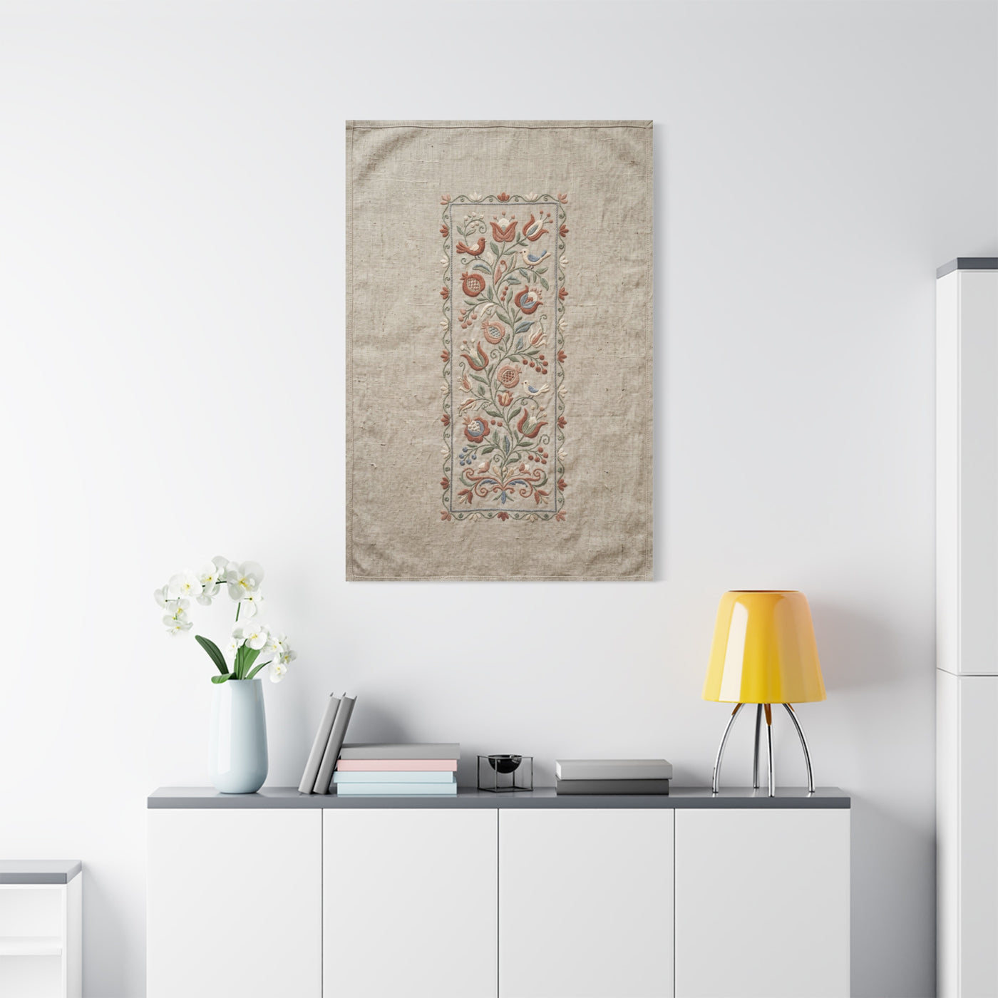 Rustic Folk Botanical Embroidery Strip Wall Art & Canvas Print