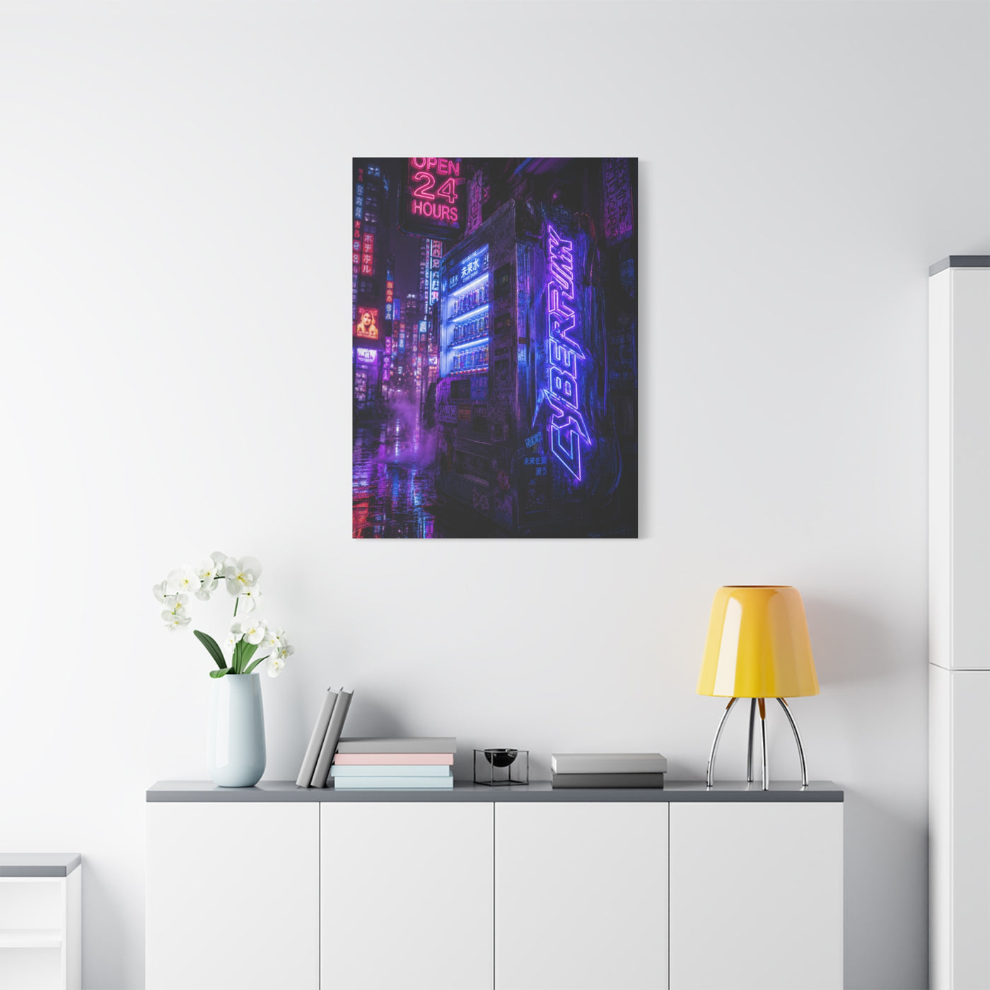 Cyberpunk Neon Vending Alley Street Wall Art & Canvas Print