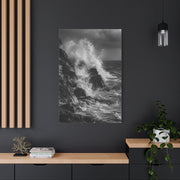 Monochrome Ocean Impact Rock Scene Wall Art & Canvas Print