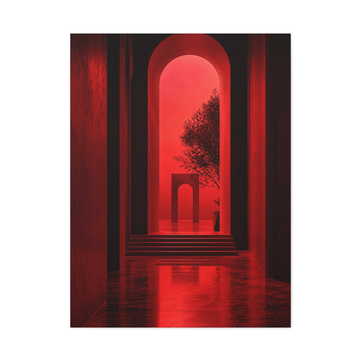 Surreal Crimson Archway Interior Wall Art & Canvas Print