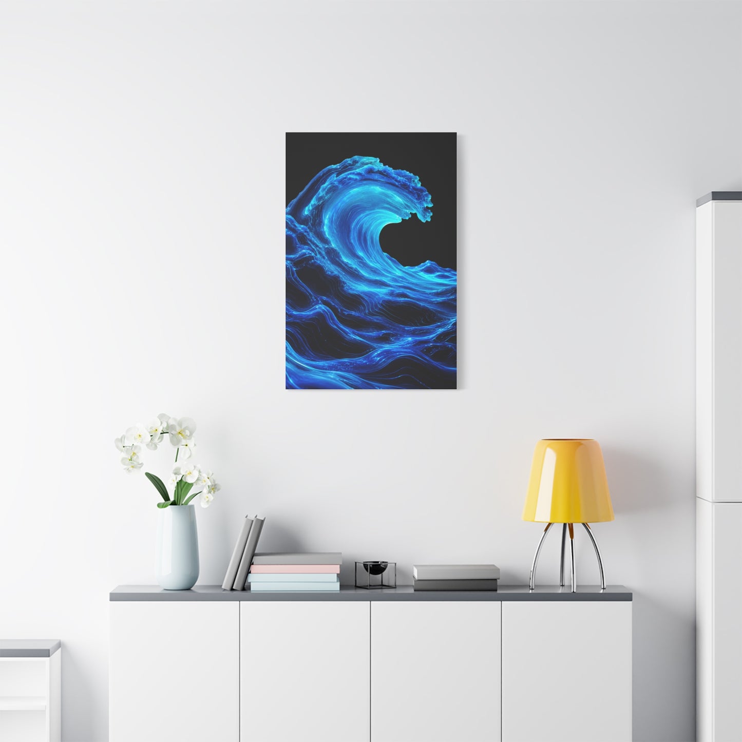 Luminous Neon Blue Wave Energy Wall Art & Canvas Print