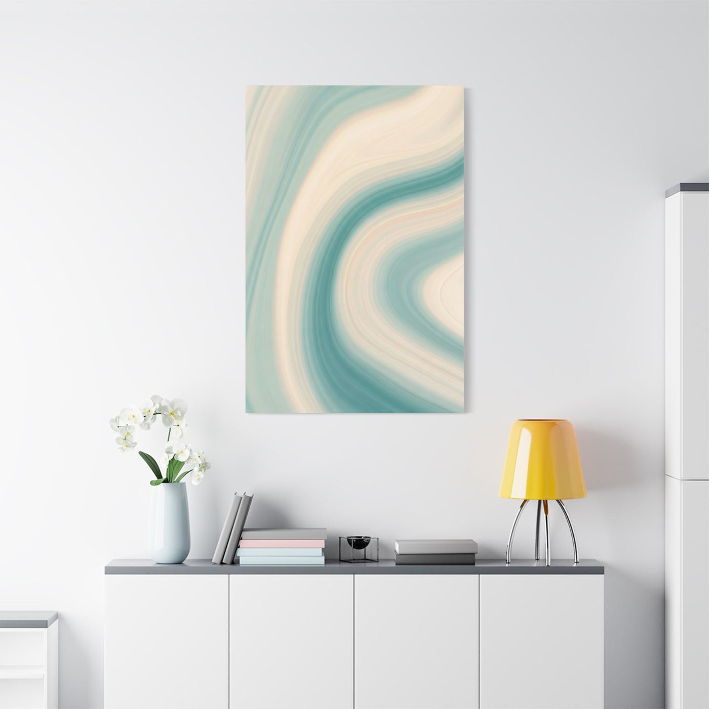 Teal & Cream Motion Swirl Wall Art & Canvas Prints