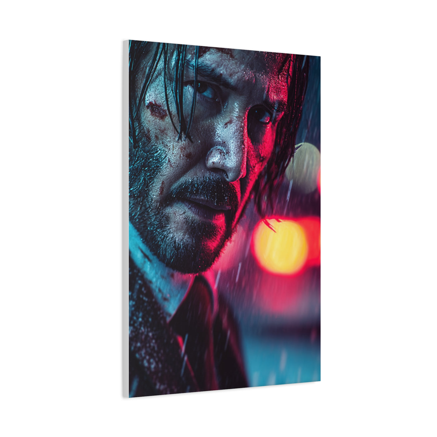 John Wick Neon Rain Close-Up Movie Poster Wall Art & Canvas Print