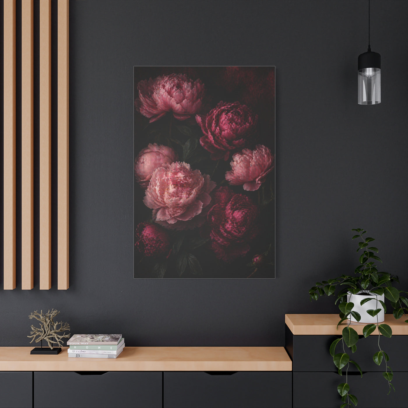 Dark Peony Floral Pink Wall Art & Canvas Print