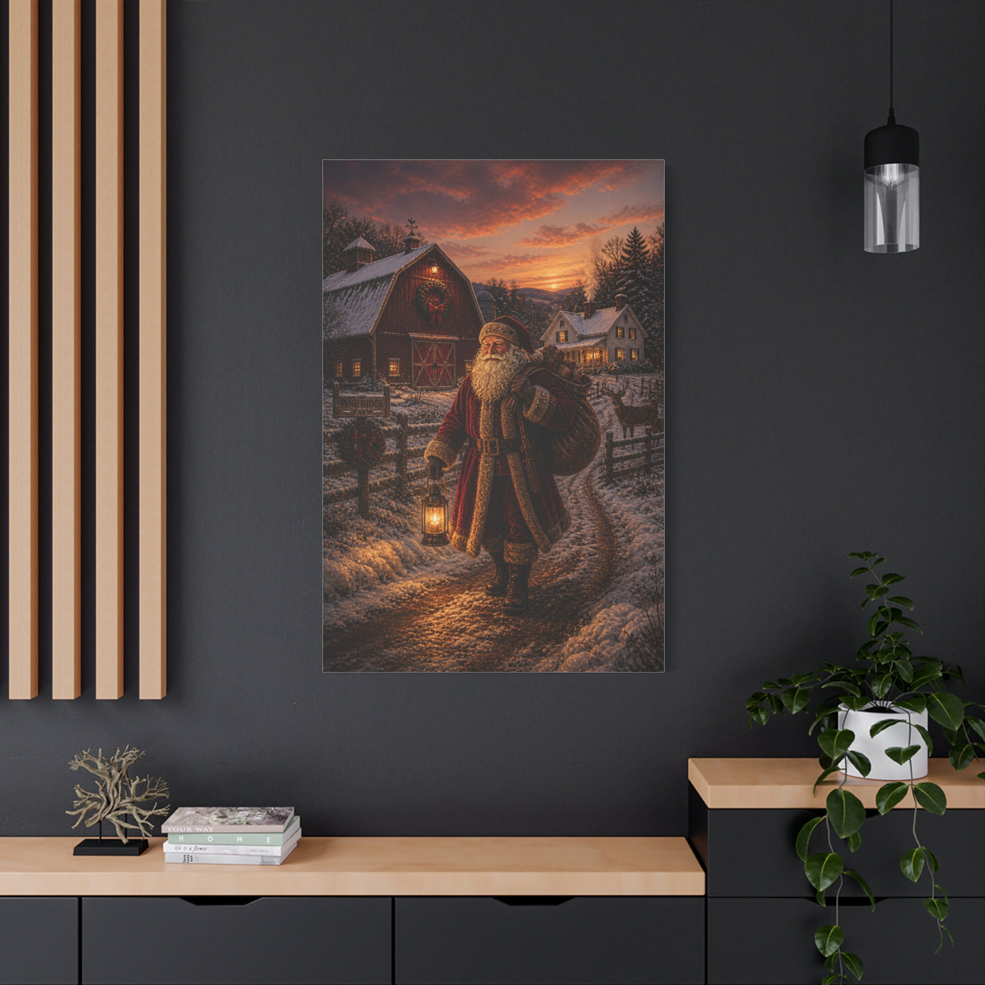 Rustic Farmhouse Santa at Dusk Wall Art & Canvas Print