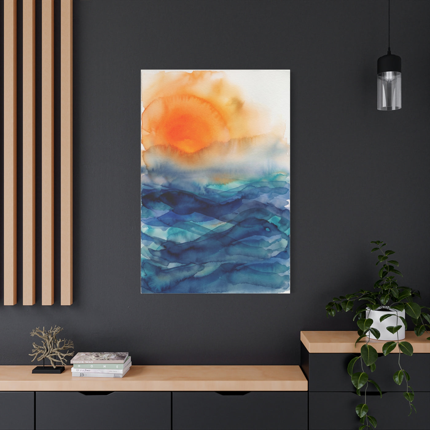 Minimal Orange Sunrise Watercolor Wall Art & Canvas Print