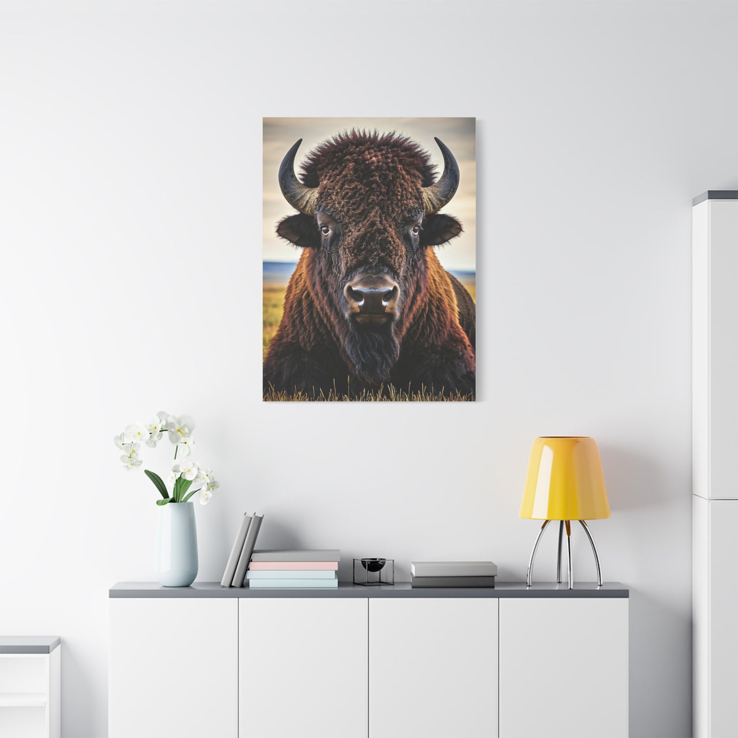 Symmetrical Prairie Bison Frontal Portrait Wall Art & Canvas Print