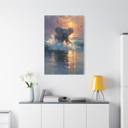 Baby Elephant Ocean Splash Wall Art & Canvas Print
