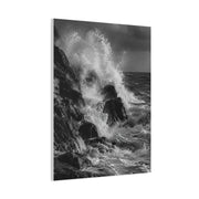 Monochrome Ocean Impact Rock Scene Wall Art & Canvas Print